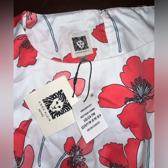 Anne Klein Petite Floral-print Midi Dress in Bright White/ Red Pear combo - Picture 4 of 5